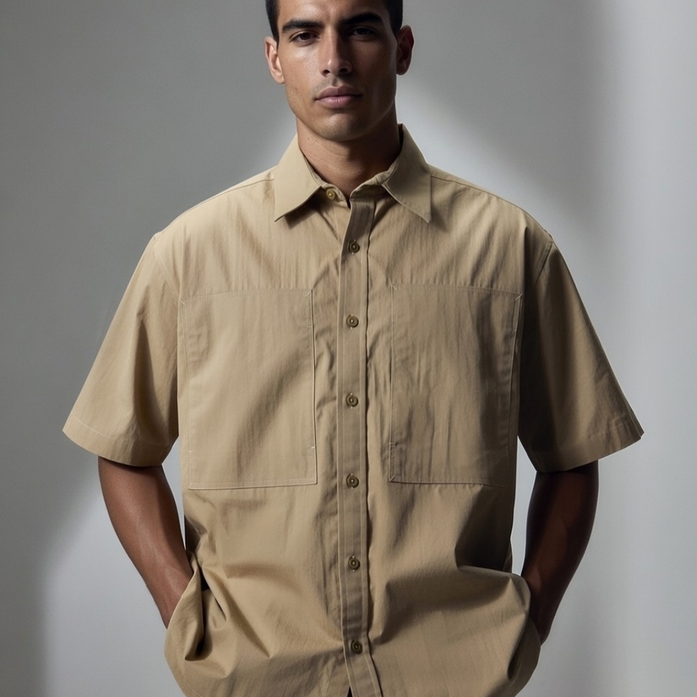Mode of One Men's Relaxed-Fit Cotton-Blend Tannin Casual Button-Down Size L